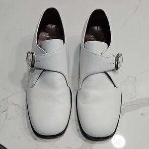 Men's White Leather Buckle Shoes